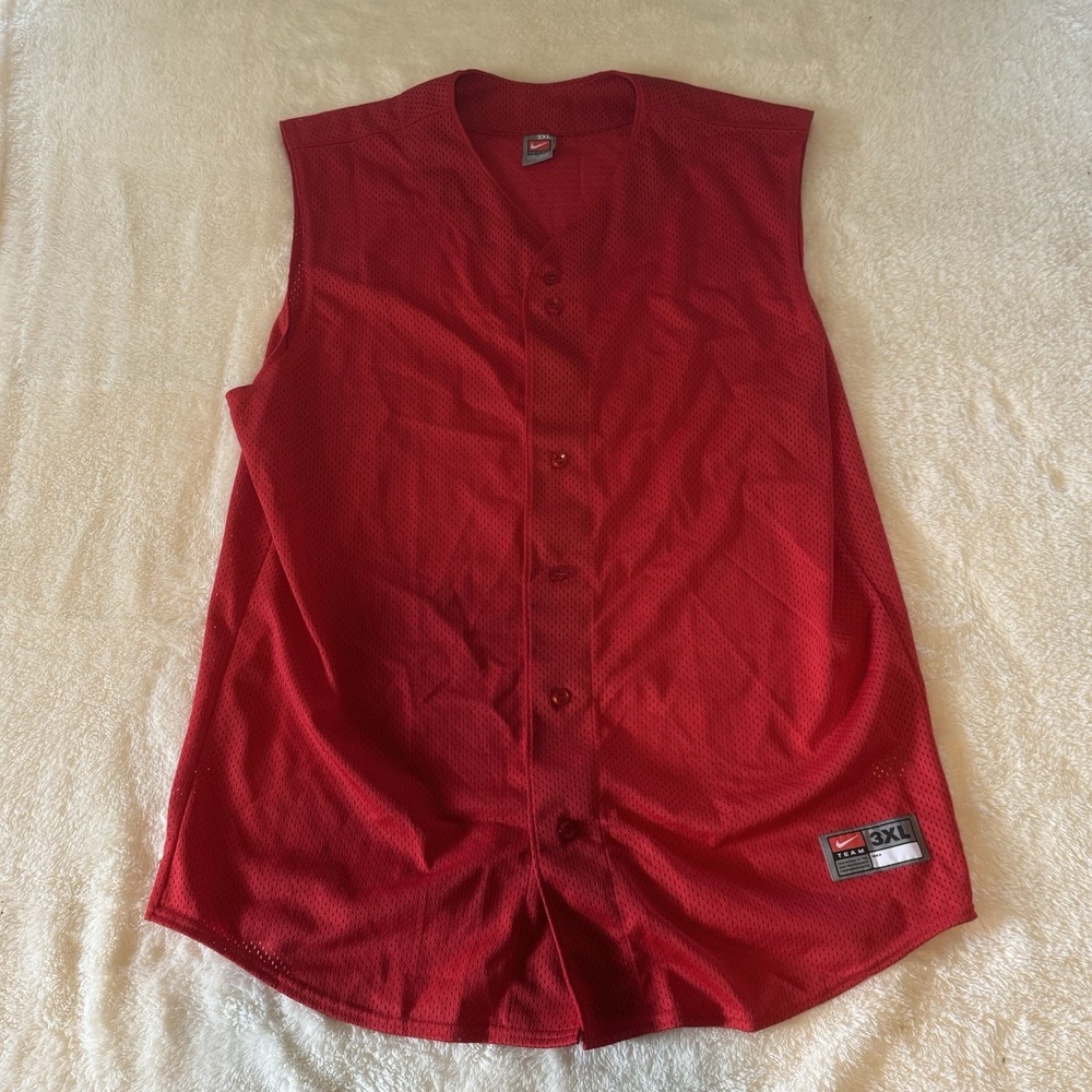 Y2K Nike Team Sleeveless Baseball Jersey Mens 3XL Red Mesh Button Front